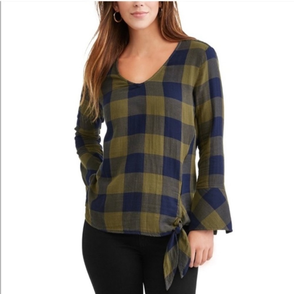 Anthropologie Cloth & Stone Plaid Tie Top